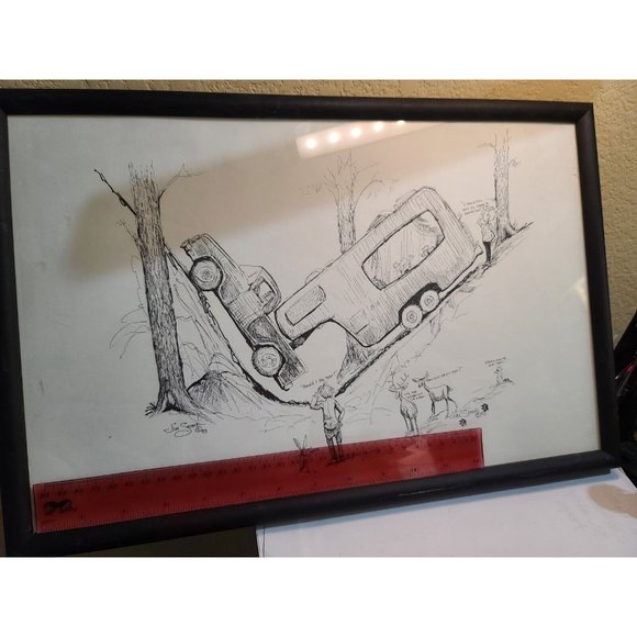 Jim Snook 1993 Truck stuck camper Signed Print 17"X11"  in frame - Picture 11 of 12